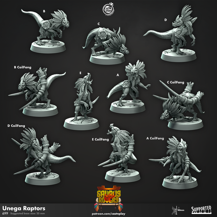 Unega Raptor Miniatures | Saurus Rovers | Fantasy Miniature | Cast n Play