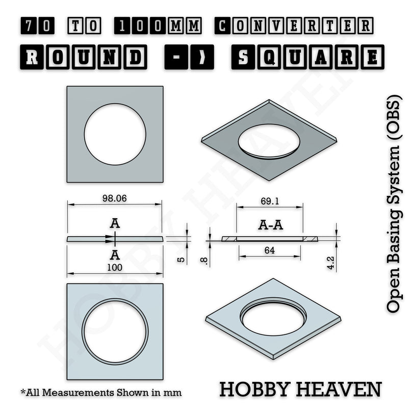 Round to Square Bases Shape and Size Converters 3d Print Full Range