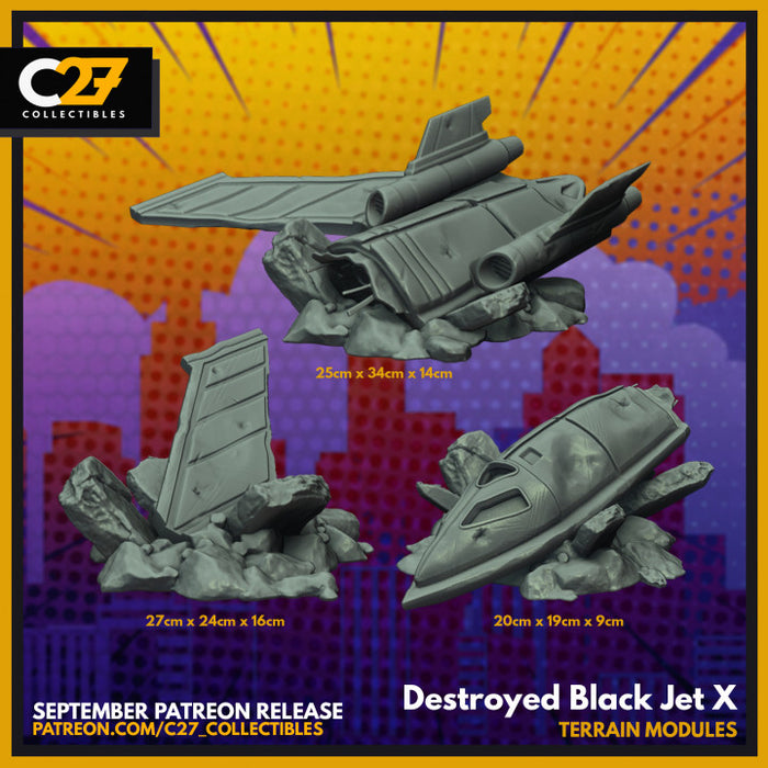 Destroyed Black Jet X | Terrain | Sci-Fi Miniature | C27 Studio