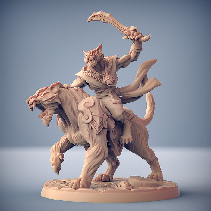 Rakshatiger Rider A | Rakshakin Headhunter | Fantasy D&D Miniature | Artisan Guild
