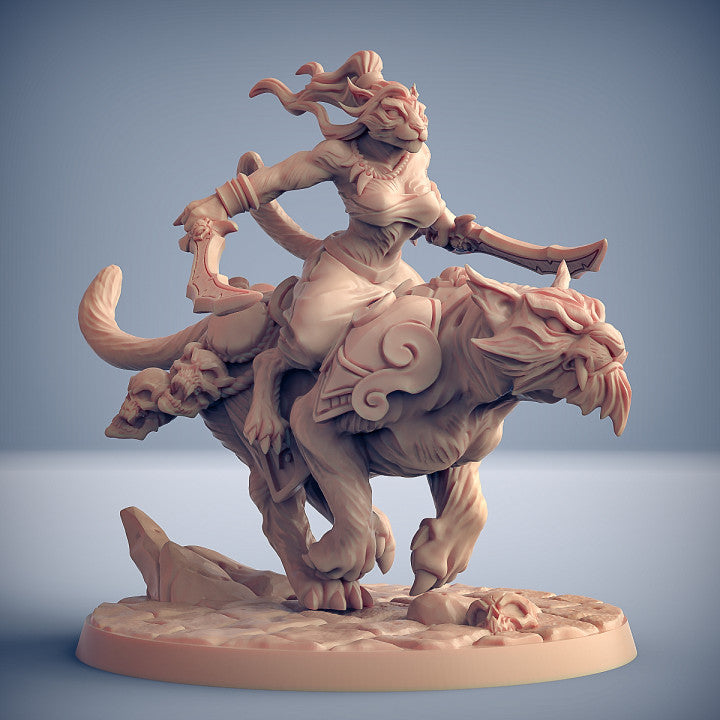 Rakshatiger Rider Miniatures | Rakshakin Headhunter | Fantasy D&D Miniature | Artisan Guild