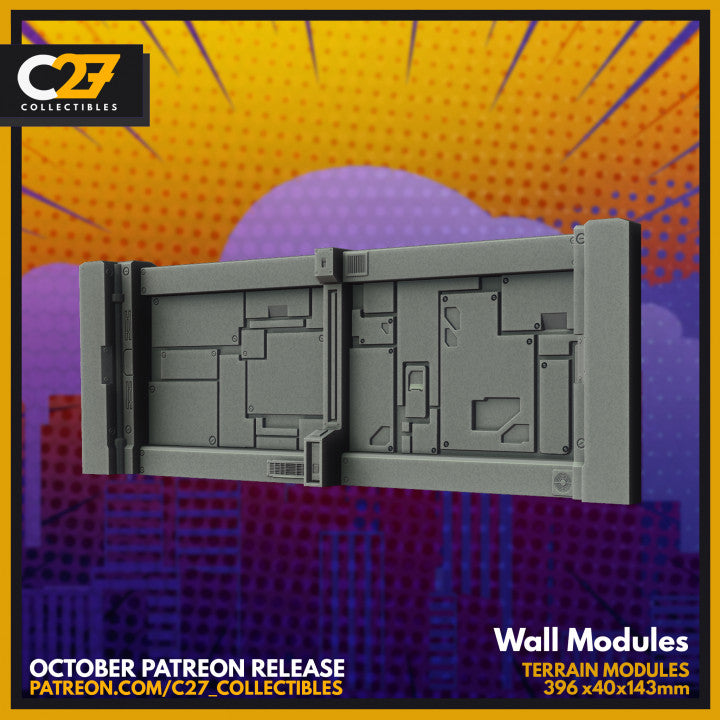 Hazard Room Wall Module | Terrain | Sci-Fi Miniature | C27 Studio
