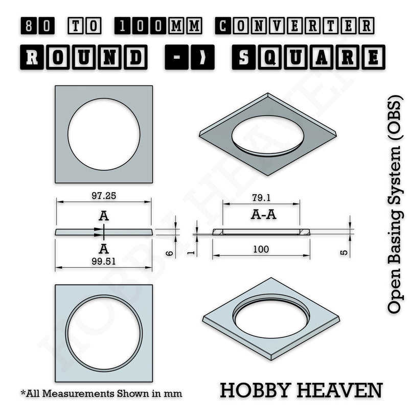 Round to Square Bases Shape and Size Converters 3d Print Full Range