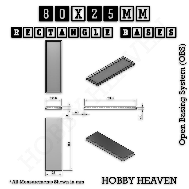 Rectangle Bases Range Sizes - 75x30mm to 125x40mm Medium Sizes 3d Print Full Range Tabletop Games