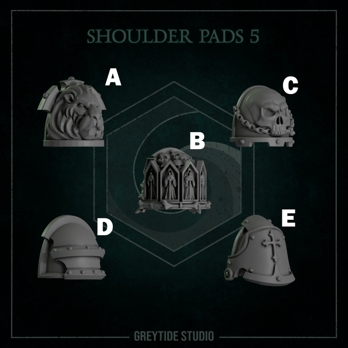 Shoulder Pads Pack 5 | Eternal Pilgrims | Grey Tide Studio | Sci-Fi Grimdark Custom Bitz Wargaming Miniatures 28mm 32mm