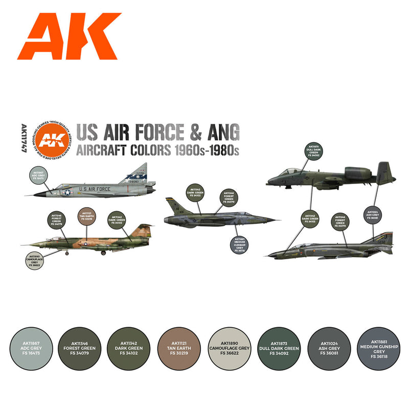 AK Interactive - US Air Force & Ang Aircraft 1960S-1980S Set 3G (AK11747)