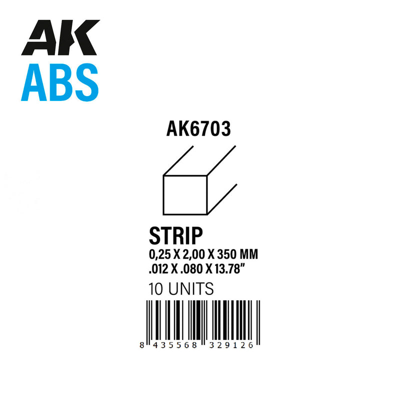 AK Interactive - Strips 0.25mm X 2mm X 350mm - ABS Strip (AK6703)