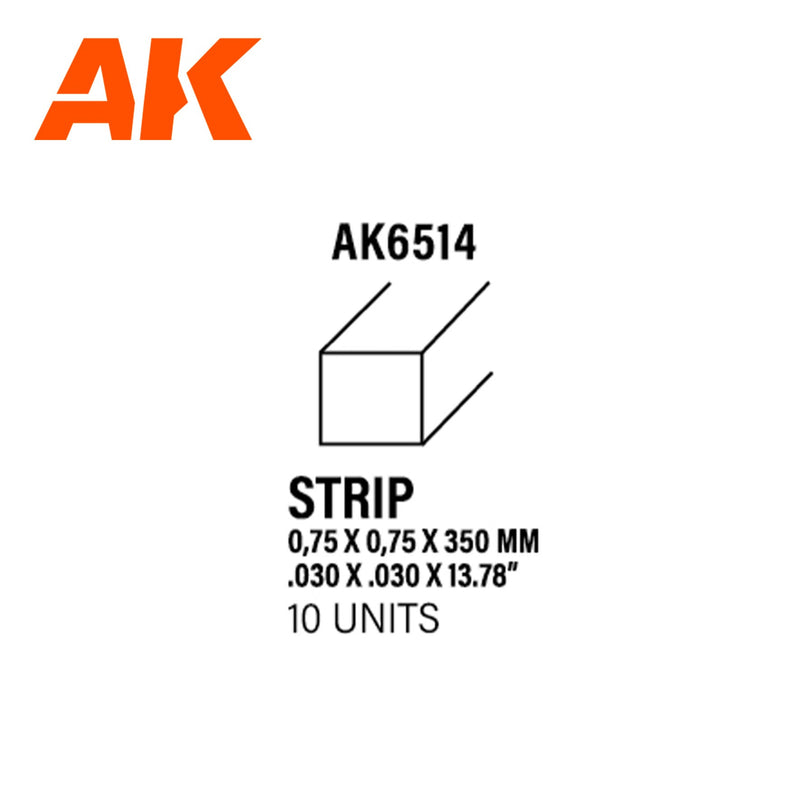 AK Interactive - Strips 0.75 x 0.75 x 350mm - Styrene Strip