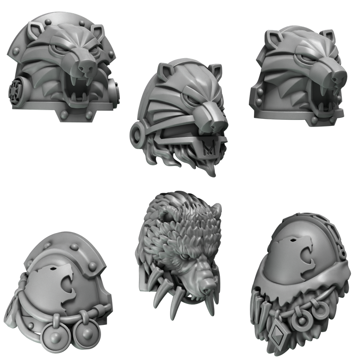 Space Warrior Bear Company Pauldron Pack | Primal Hounds | Grey Tide Studio | Sci-Fi Grimdark Custom Bitz Wargaming Miniatures 28mm 32mm