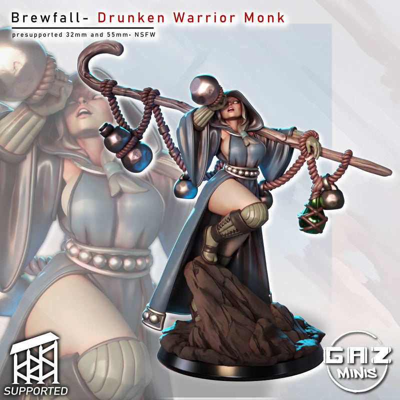 Drunken Warrior Monk Brewfall Miniature | Fantasy Pin-Up | Gaz Minis