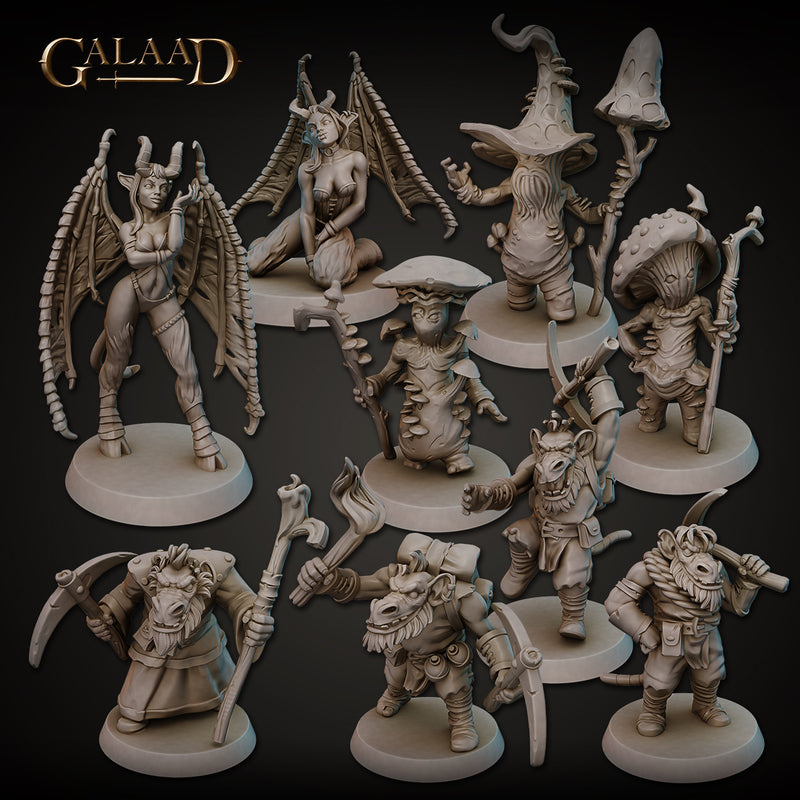 Succubi, Myconids and Kobold Miniatures (Full Set) | Fantasy Miniature | Galaad Miniatures