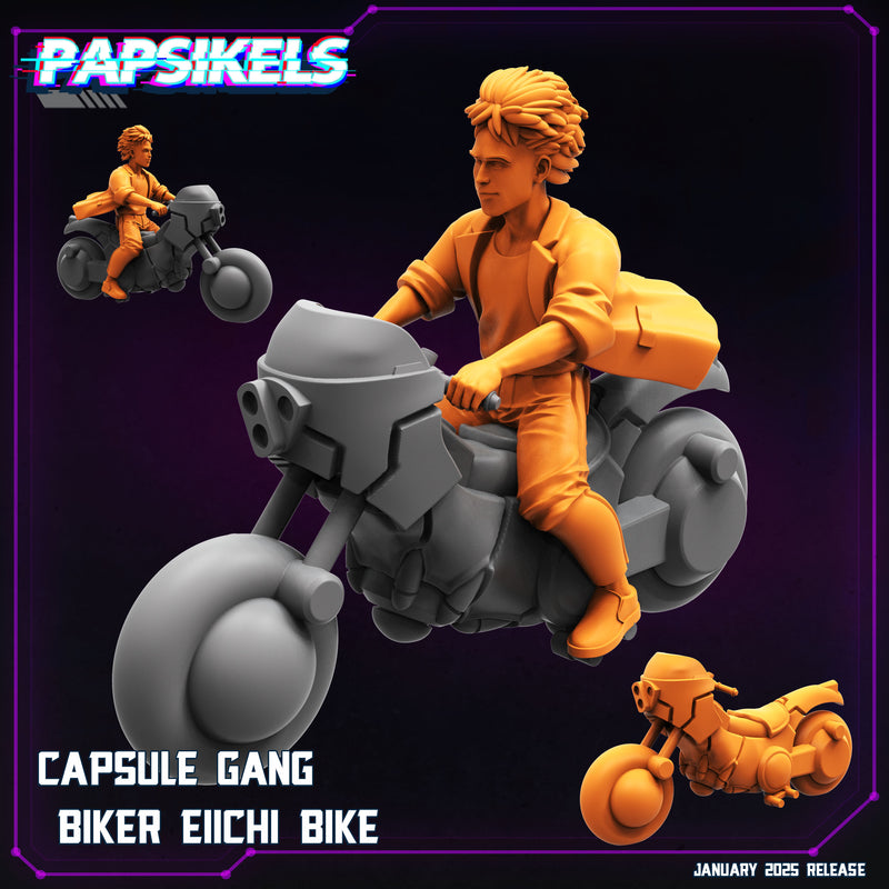 Capsule Gang Biker w/ Bike Miniatures | Cyberpunk | Papsikels