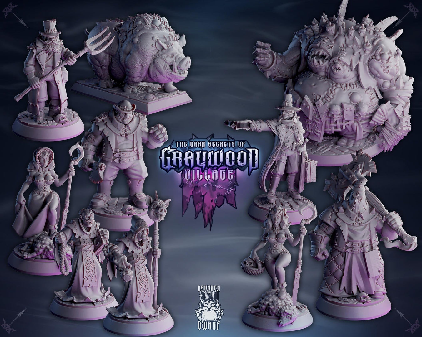 Character Miniatures | Graywood Village | Fantasy Miniature | Drunken Dwarf TabletopXtra
