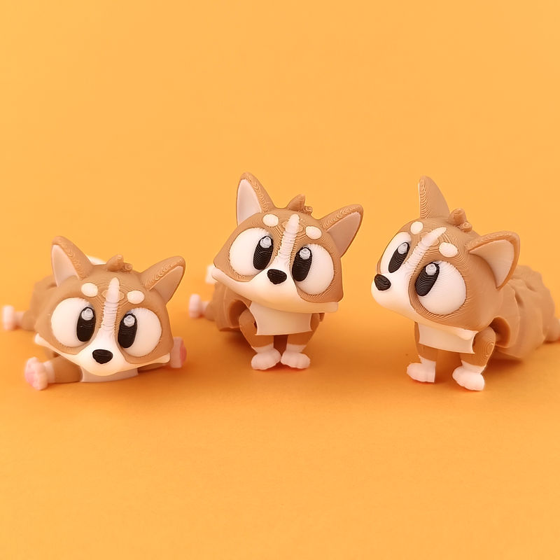 3D Printed Flexi Corgi Dog | Fidget Toy | Desk Buddy | Keychain | Keyring Gift for Dog Lovers | Cute Articulated Animal