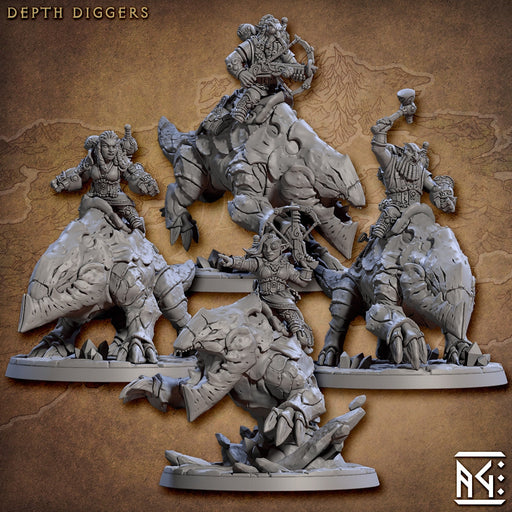 Depth Digger Riders Miniatures (Ver A) | Gnomes of Golemmar | Fantasy D&D Miniature | Artisan Guild TabletopXtra