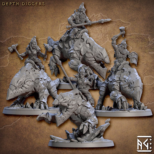 Depth Digger Riders Miniatures (Ver B) | Gnomes of Golemmar | Fantasy D&D Miniature | Artisan Guild TabletopXtra