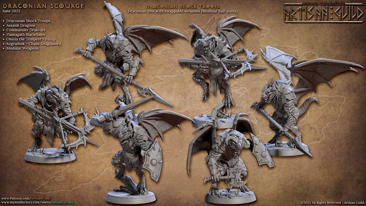 Draconian Shock Troop Miniatures | Draconian Scourge | Fantasy D&D Miniature | Artisan Guild