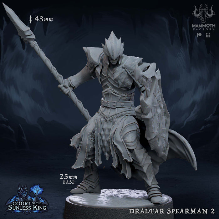 Dralfar Spearman 2 | Court of the Sunless King | Fantasy Tabletop Miniature | Mammoth Factory