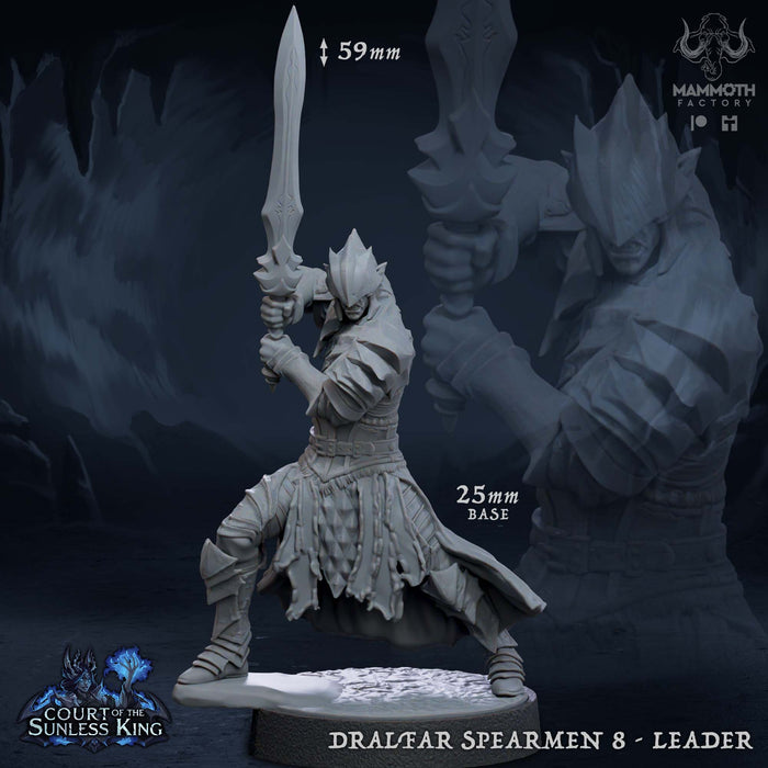Dralfar Spearman 8 | Court of the Sunless King | Fantasy Tabletop Miniature | Mammoth Factory