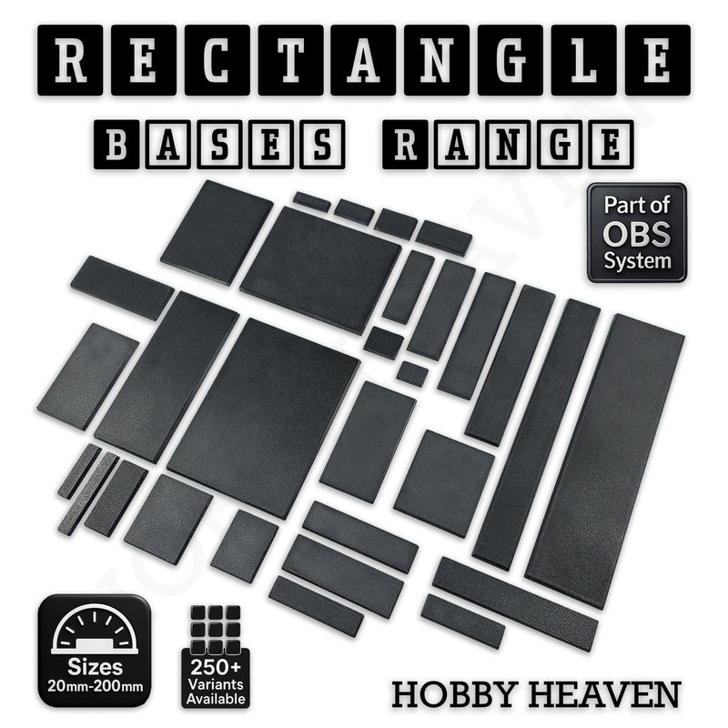 Rectangle Bases Range Sizes - 125x50mm to 200x175mm Large Sizes 3d Print Full Range Tabletop Games
