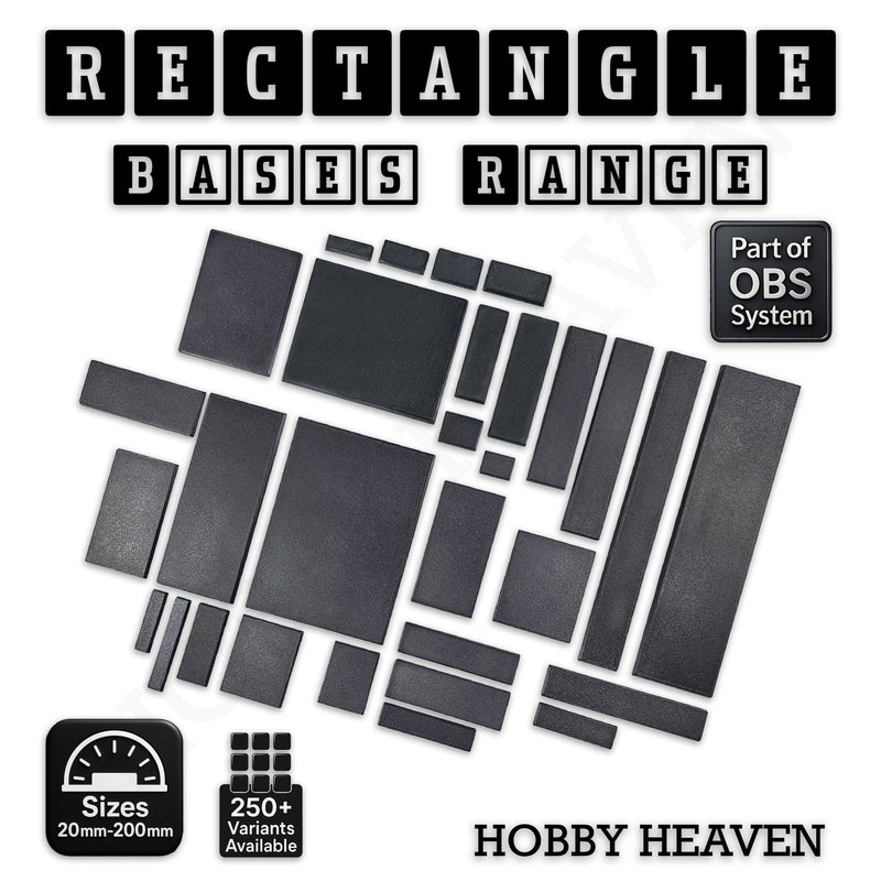 Rectangle Bases Range Sizes - 20x15mm to 75x25mm Small Sizes 3d Print Full Range Tabletop Games