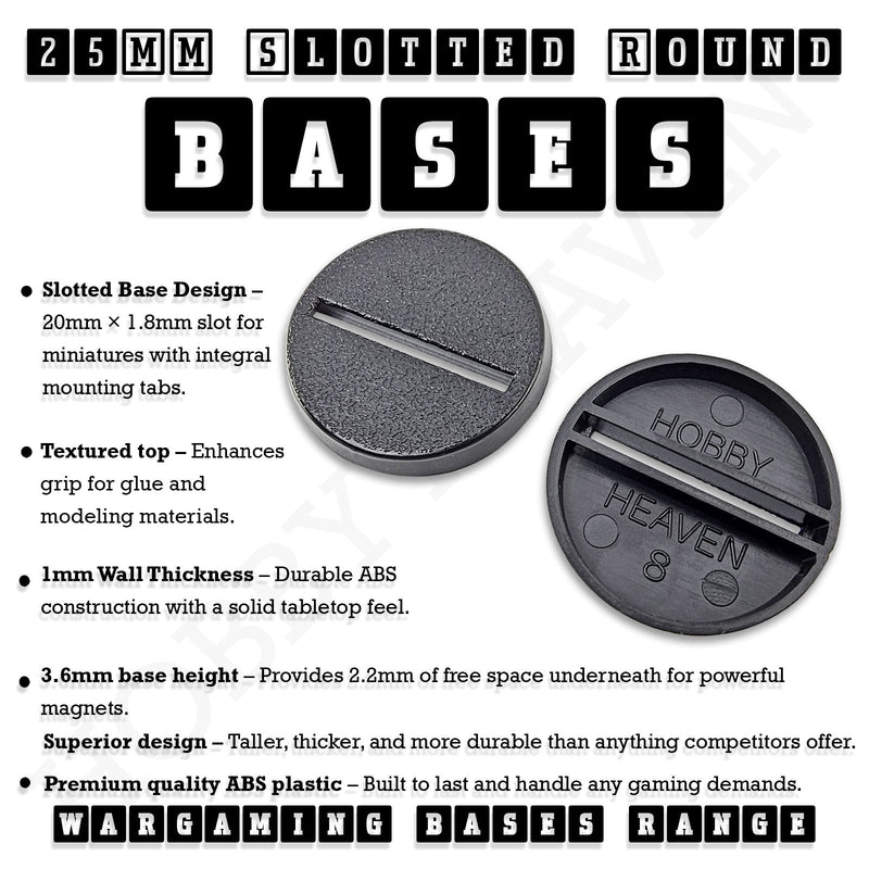 25mm Round Slotted Bases for Wargaming Miniatures | Durable Plastic | Compatible with Popular Tabletop Games