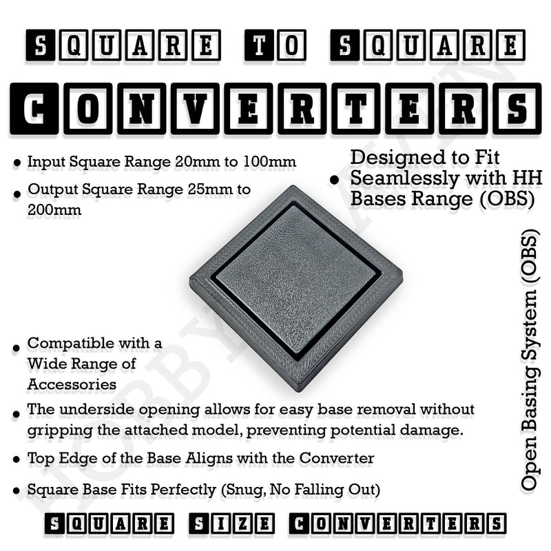 Square to Square Bases Size Converters 3d Print Full Range