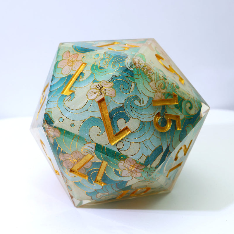 Emerald Tide | 50mm D20 | Oversized Art Core Dice