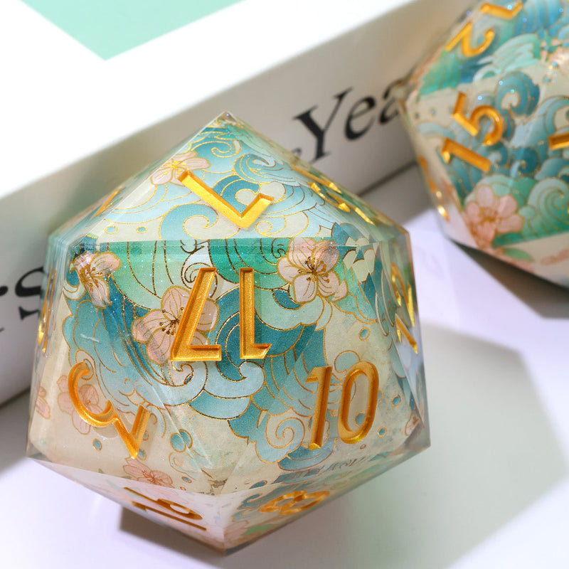 Emerald Tide | 50mm D20 | Oversized Art Core Dice