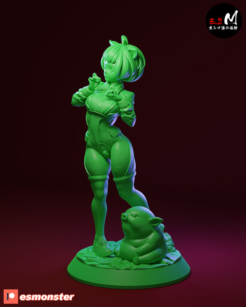 Pig Girl | Pin-Up Statue Fan Art Miniature Unpainted | E.S Monster