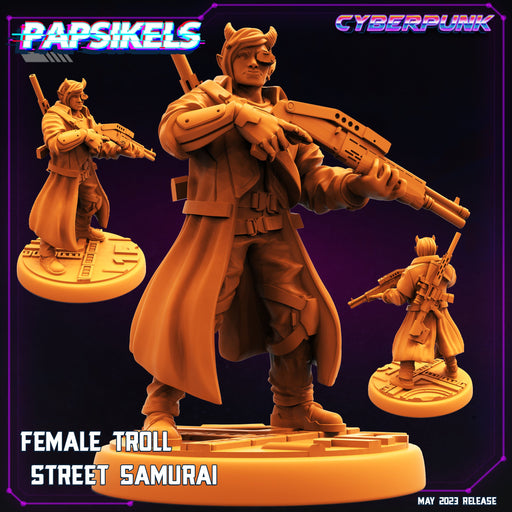 Female Troll Street Samurai | Cyberpunk | Sci-Fi Miniature | Papsikels TabletopXtra
