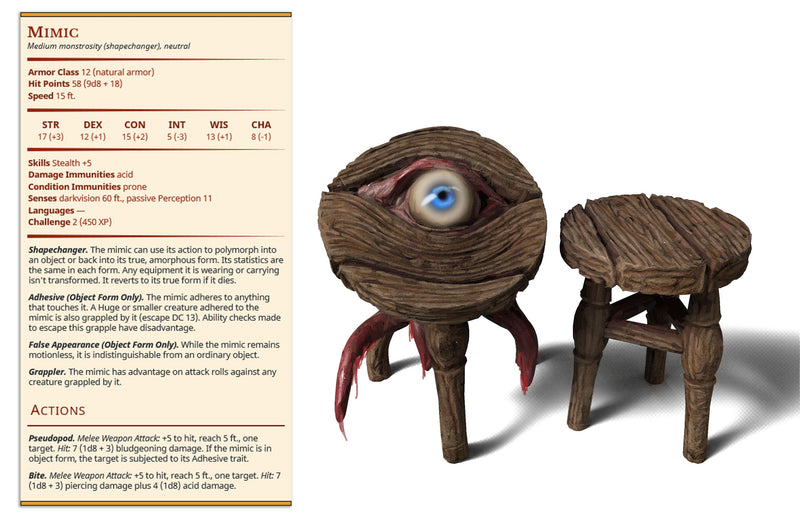 Footstool Mimic | Ninjas & Mimics | Fantasy Miniature | Printed Obsession TabletopXtra