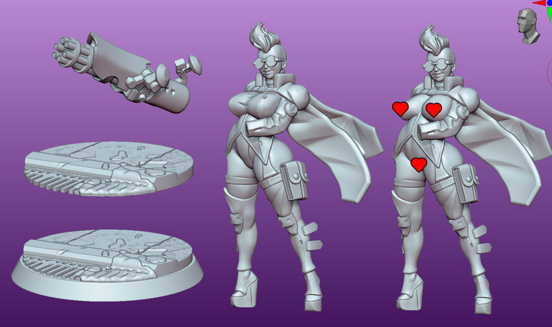 Cyber Vanguard Gatling Girl Saria Miniature | Fantasy Pin-Up | Gaz Minis