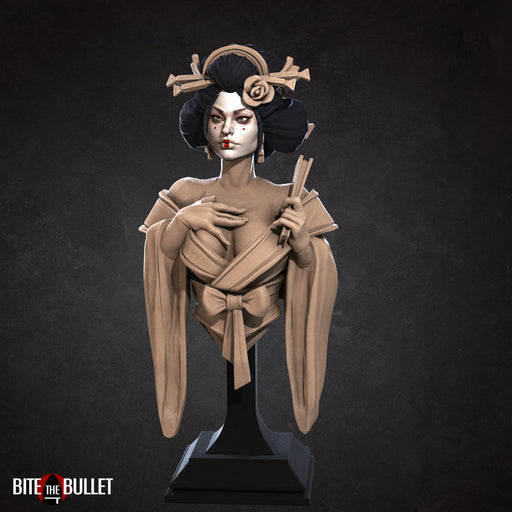 Geisha Bust (Fan) | Japanese Bullet Town | Fantasy Miniature | Bite the Bullet TabletopXtra