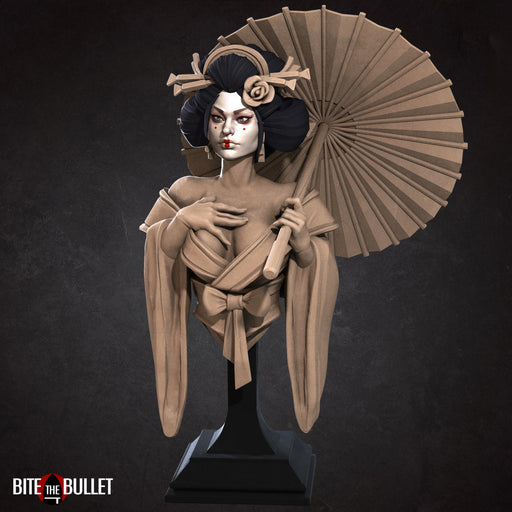 Geisha Bust (Umbrella) | Japanese Bullet Town | Fantasy Miniature | Bite the Bullet TabletopXtra