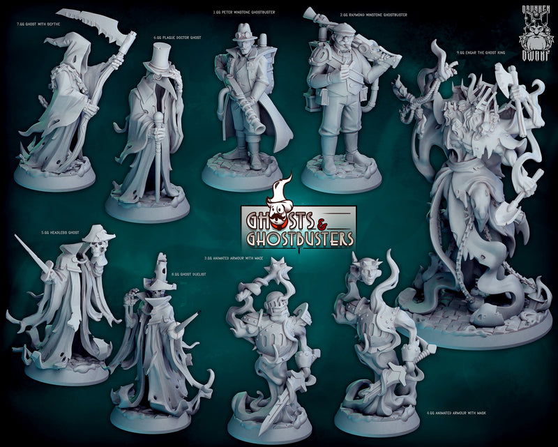 Ghosts & Ghostbusters Miniatures (Full Set) | Fantasy Miniature | Drunken Dwarf TabletopXtra