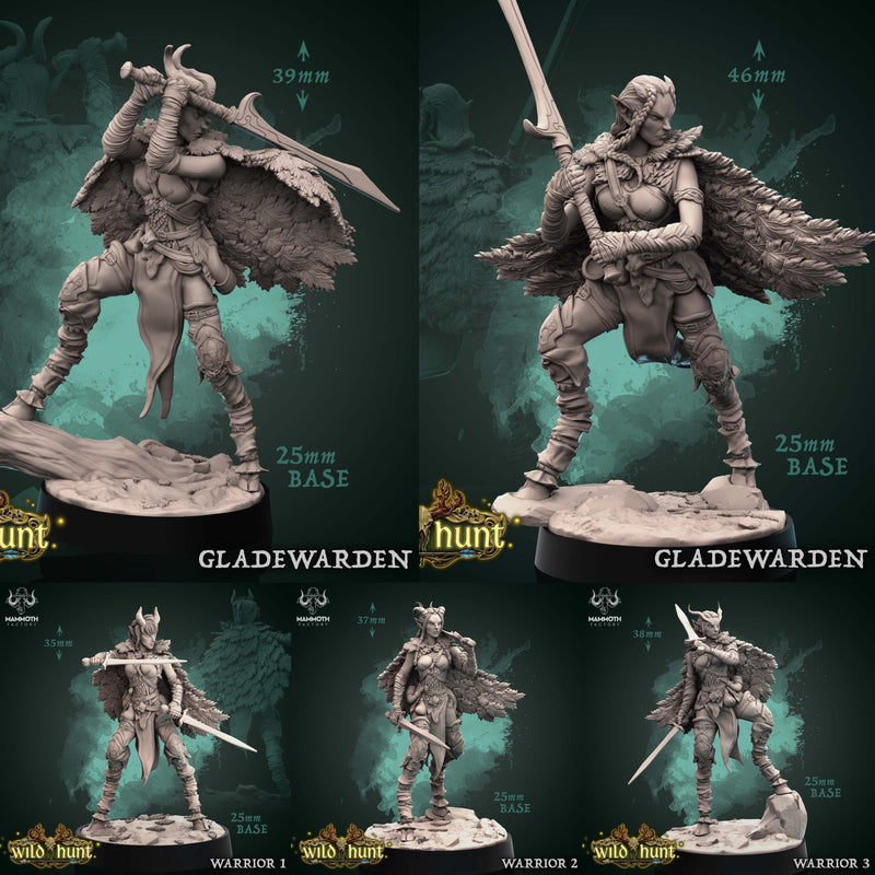 Gladewarden & Warrior Miniatures | Wild Hunt | Fantasy Tabletop Miniature | Mammoth Factory TabletopXtra