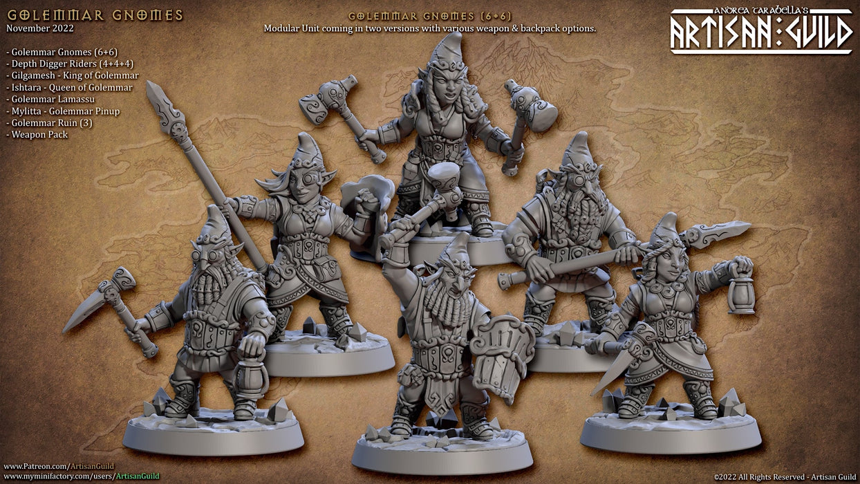 Golemmar Gnome Miniatures (Ver B) | Gnomes of Golemmar | Fantasy D&D Miniature | Artisan Guild TabletopXtra