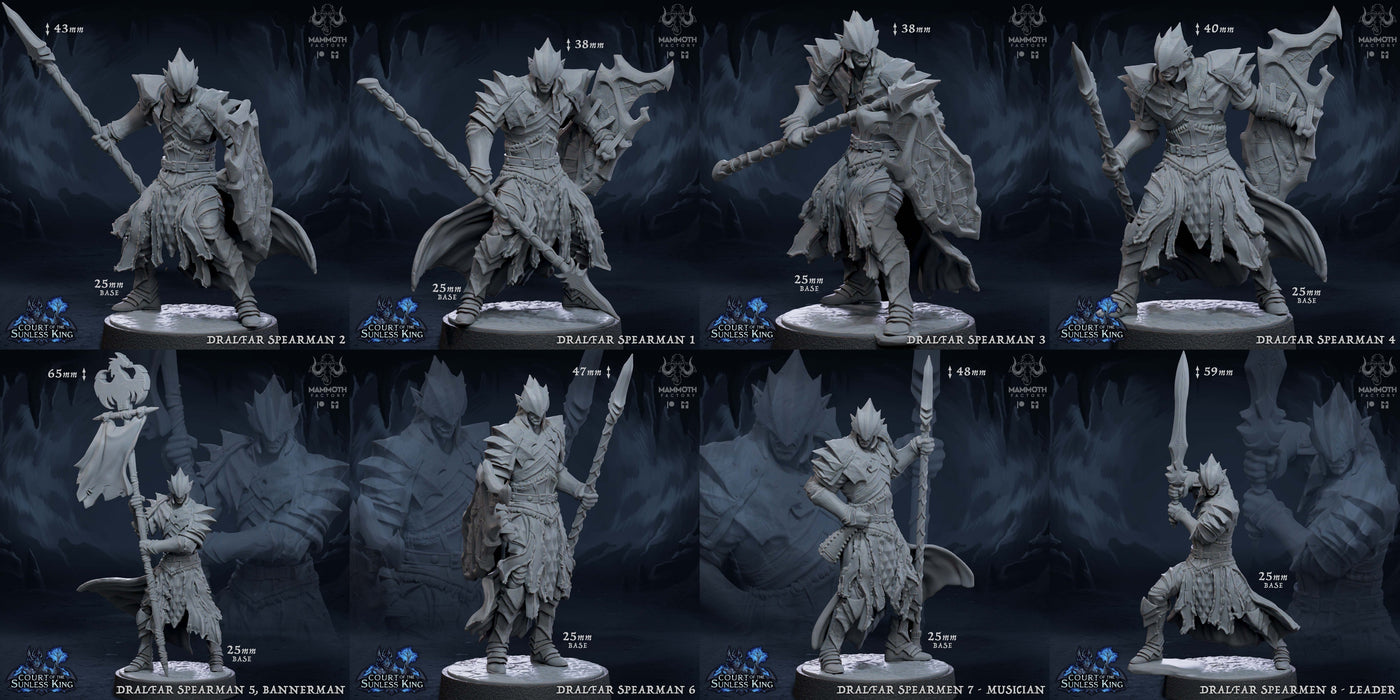 Dralfar Spearman Miniatures | Court of the Sunless King | Fantasy Tabletop Miniature | Mammoth Factory