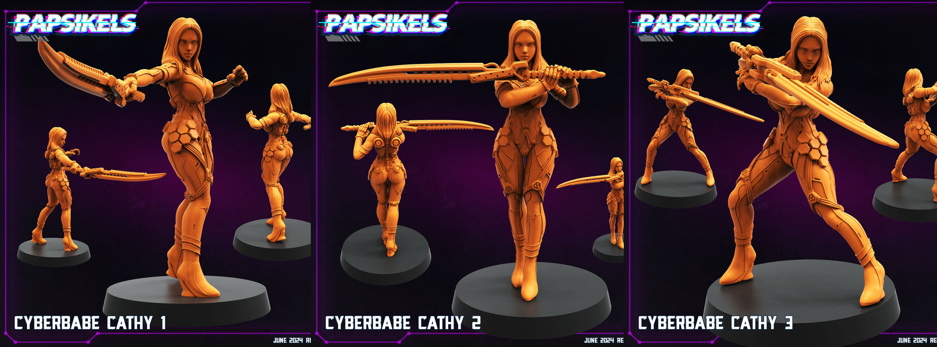 Cyberbabe Cathy Miniatures | Cyberpunk | Sci-Fi Miniature | Papsikels
