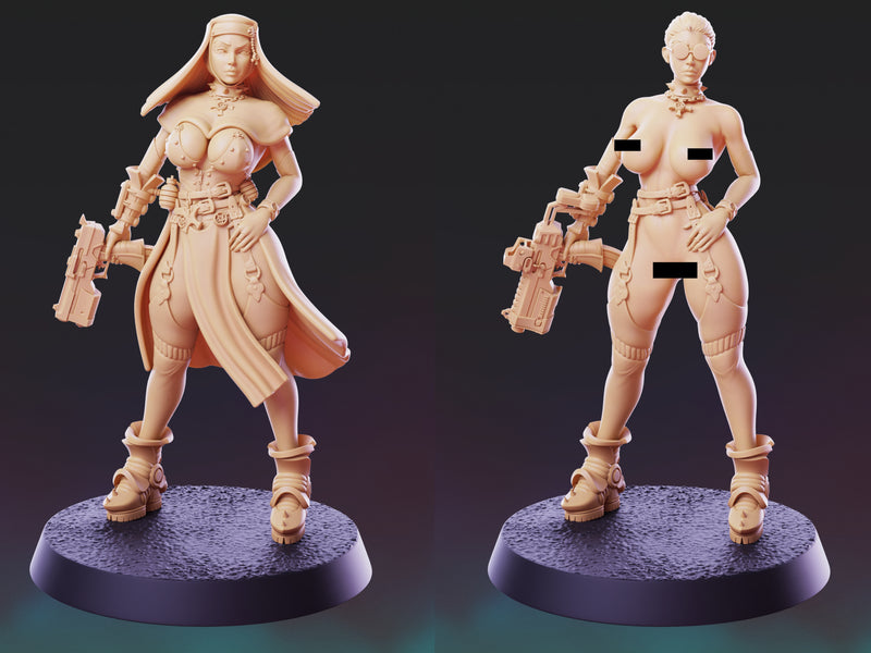 Cyberpunk Nun Miniatures | Sci-Fi Miniatures | PS Miniatures