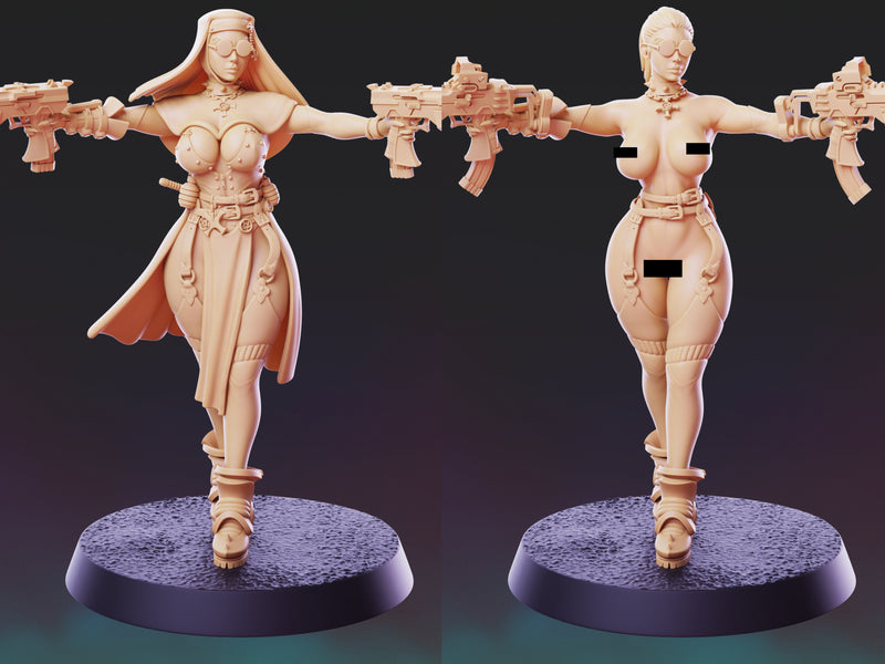 Cyberpunk Nun Miniatures | Sci-Fi Miniatures | PS Miniatures