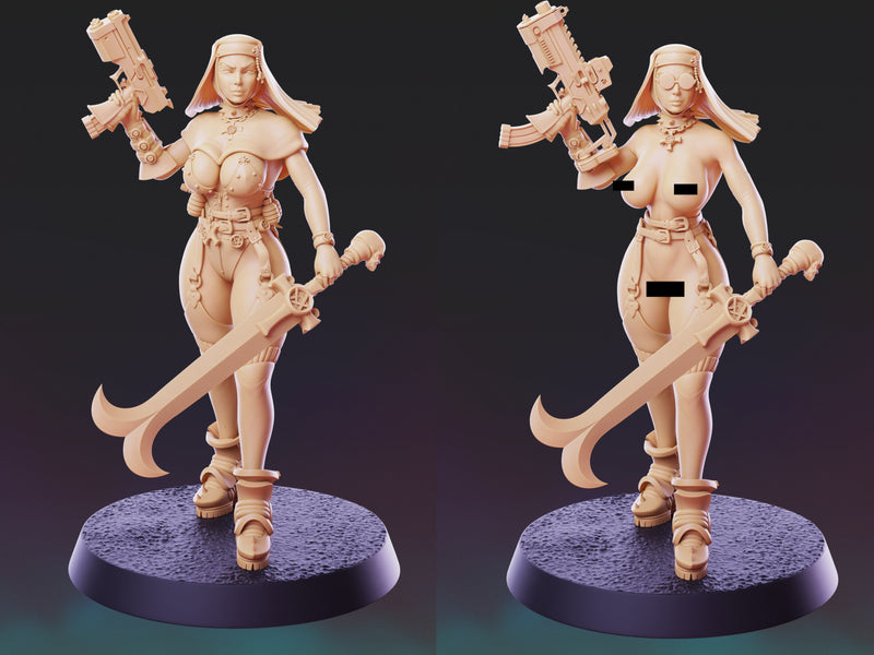 Cyberpunk Nun Miniatures | Sci-Fi Miniatures | PS Miniatures