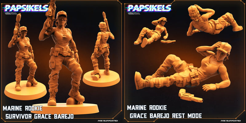 Marine Rookie Grace Barejo Miniatures | Skull Hunters V Space Rambutan | Sci-Fi Miniature | Papsikels