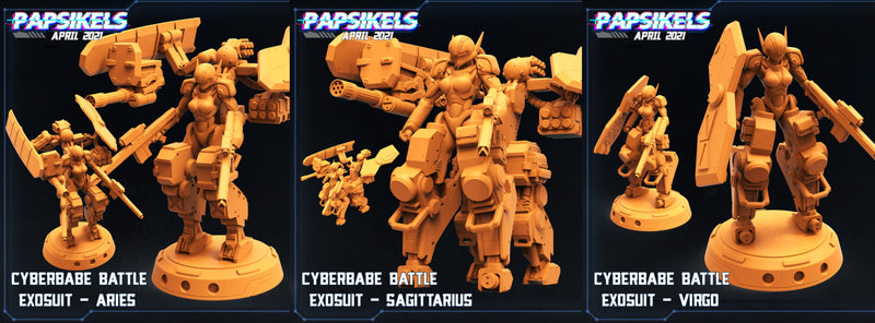 Cyber Babe Battle Exosuit Miniatures | Cyberpunk | Sci-Fi Miniature | Papsikels