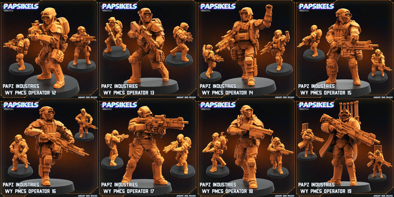 PMCS Operator Squad 3 Miniatures | Aliens Vs Humans XIII Ascension | Papsikels