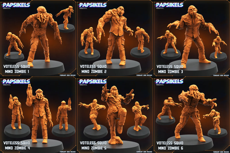 Voteless Squid Mind Zombie Miniatures | Aliens Vs Humans XIV Predaliens | Papsikels