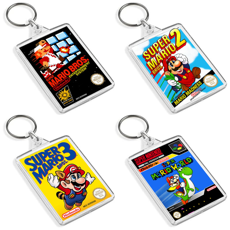 Classic Mario Inspired Game Cover Art Keyring - Dual Sided Box Art