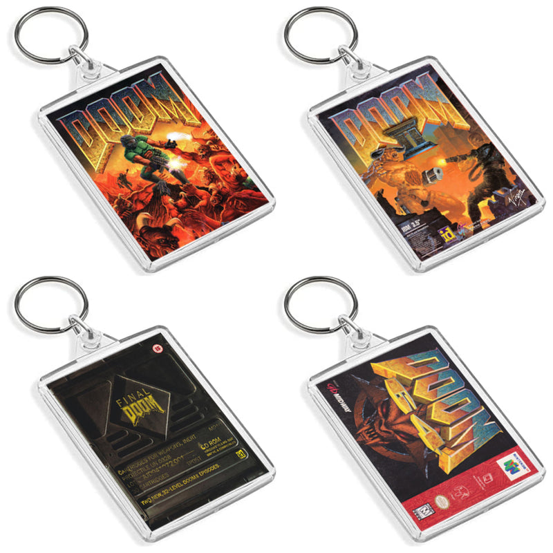 Classic Doom Inspired Game Cover Art Keyring - Dual Sided Box Art