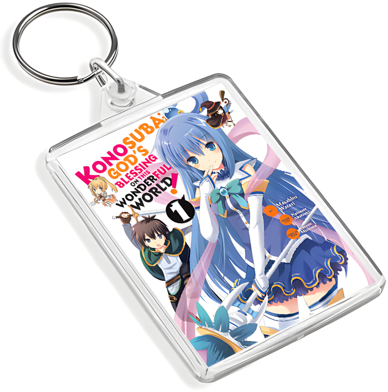 Konosuba Inspired Manga Cover Art Keyring - Dual Sided English / Japanese